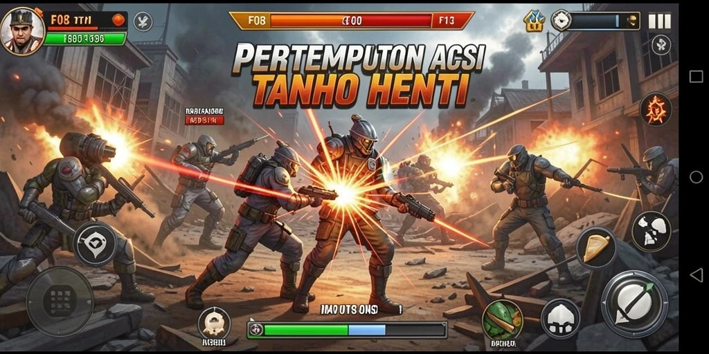 Tangkapan layar menunjukkan pertempuran intens di gameplay F08.