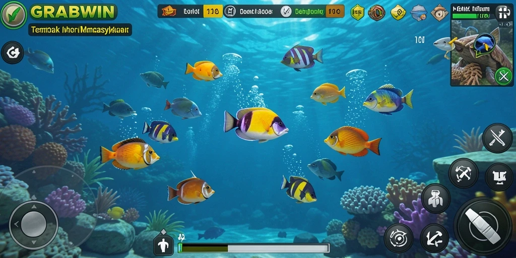 Tampilan gameplay seru dari GRABWIN saat menangkap ikan.