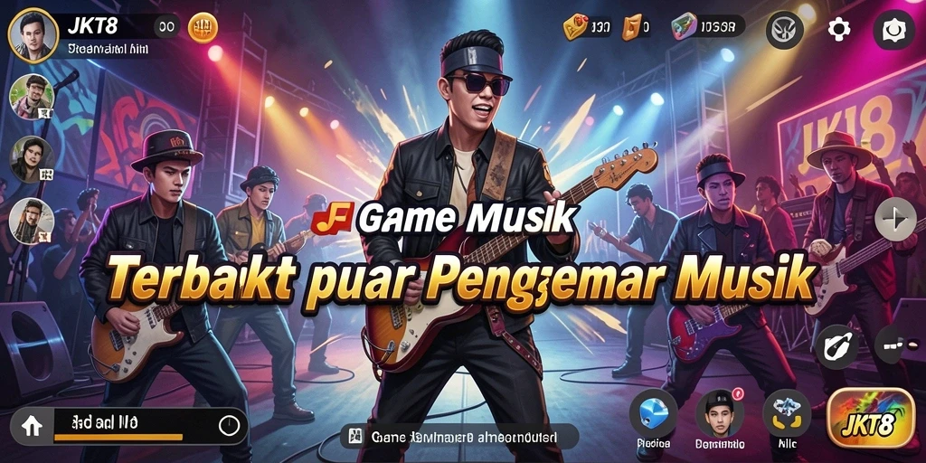 Tangkapan layar JKT8 menampilkan gameplay seru dengan pilihan lagu menarik.