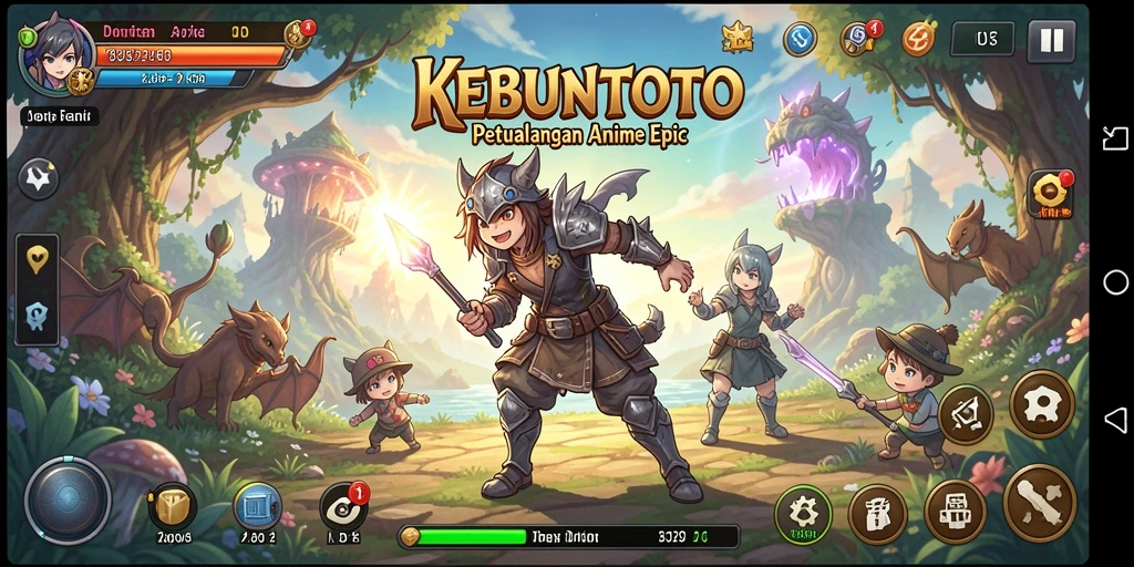 Tampilan permainan KEBUNTOTO yang menampilkan aksi seru dari karakter Anime.